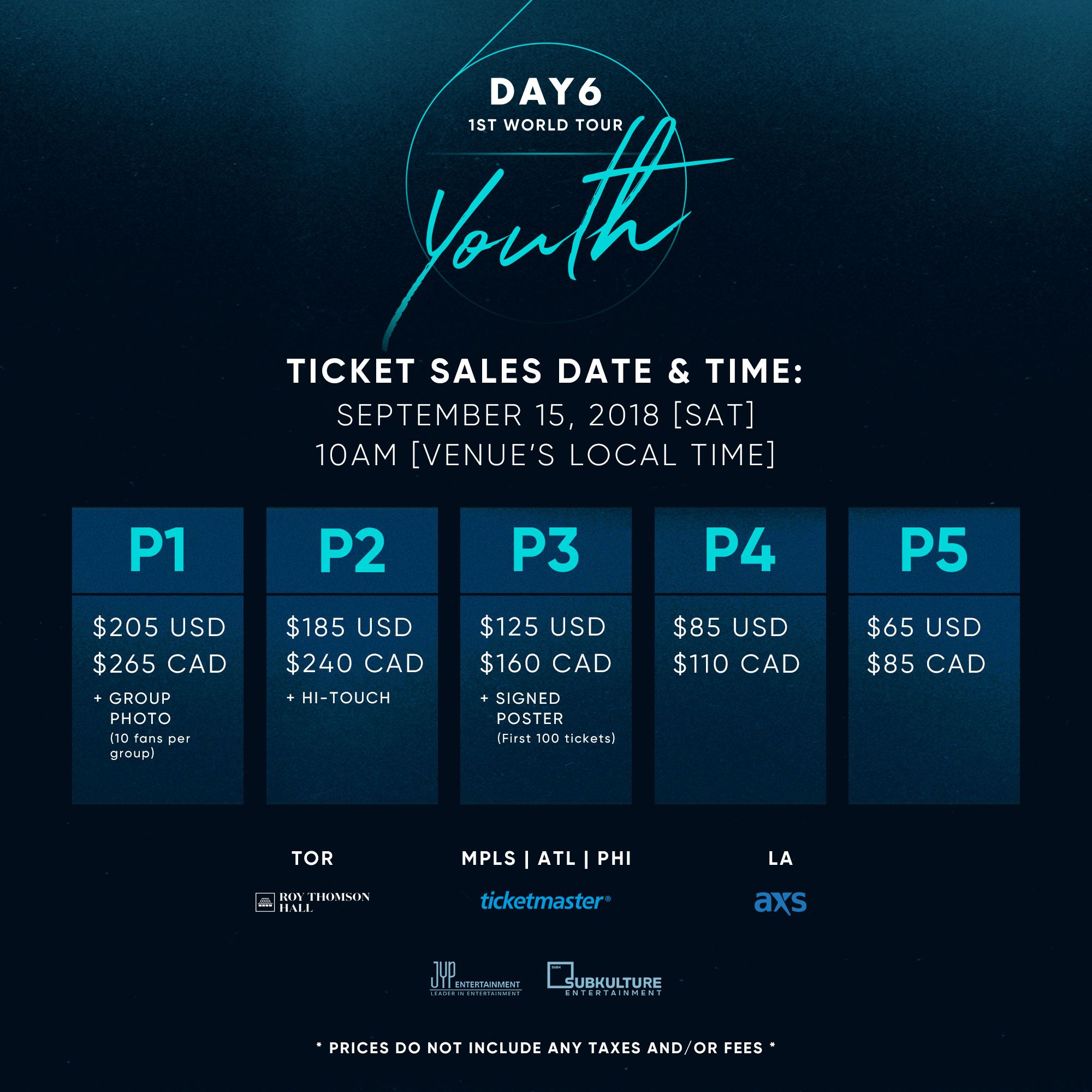 DAY6 1st World Tour ‘YOUTH’ in North America Ticket Sales Date/Time